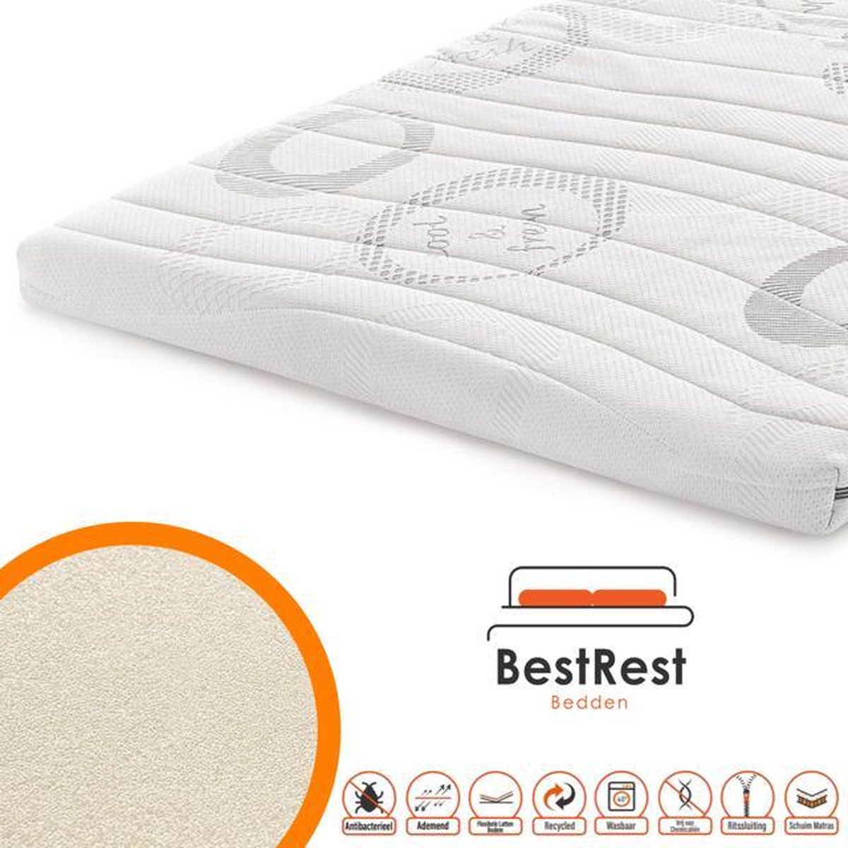 Bestrest Bedden Topdekmatras - Nasa Traagschuim topper - circa 7cm dik - 180x220cm Wit