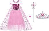 Elsa Jurk | Luxe Verkleedjurk | Prinsessenjurk Meisje |maat 98 (100)| Verkleedkleren Meisje | Frozen Jurk | Prinsessen Verkleedkleding | Carnavalskleding Kinderen | Roze