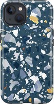 Apple iPhone 13 Telefoonhoesje - Extra Stevig Hoesje - 2 lagen bescherming - Met Marmerprint - Terrazzo - Donkerblauw