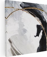 Artaza Canvas Schilderij Abstracte Kunst - Wit met Zwart en Goud - 70x70 - Foto Op Canvas - Canvas Print