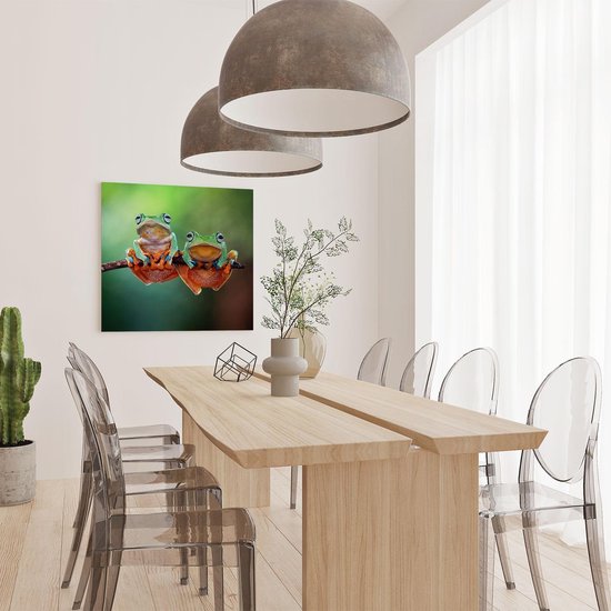 Artaza Canvas Schilderij Twee Boomkikkers op een Tak - 70x70 - Foto Op Canvas - Canvas Print