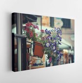 Canvas schilderij - Flower decoration with Monterosso street view in Cinque Terre in Italy  -     1660337422 - 80*60 Horizontal