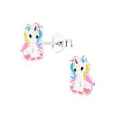 Joy|S - Zilveren pony eenhoorn oorbellen - adorable unicorn oorknoppen - multicolor - t80