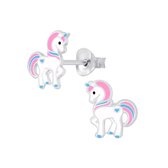 Joy|S - Zilveren eenhoorn oorbellen - 9 mm - pony oorknoppen - unicorn