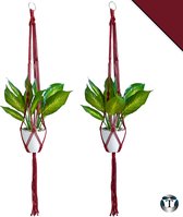 Luxe Plantenhangers | Bordeaux Rood | Set van 2 stuks | 100 cm | 100% Katoen | Handgemaakt | Macramé | Plantenpot Ophangen | Binnen & Buiten | Planten | TheOldOmen |