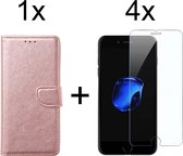 iPhone 7/8 Plus hoesje bookcase rose goud apple wallet case portemonnee hoes cover hoesjes - 4x iPhone 7/8 Plus screenprotector