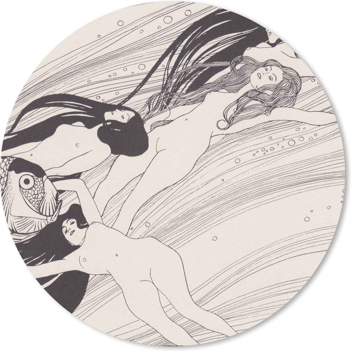 Muismat rond 20x20 cm - Mousepad Vissenbloed - schilderij van Gustav Klimt - Ronde muismatten