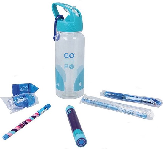 GoGoPo Sport en School Drinkfles - Blauw - Met Inhoud - 8-Delig