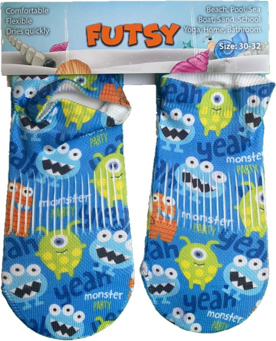 Futsy - Monster - Chaussettes de natation antidérapantes enfant - Chaussons de bain - Chaussons Chaussures aquatiques - Taille 30/32