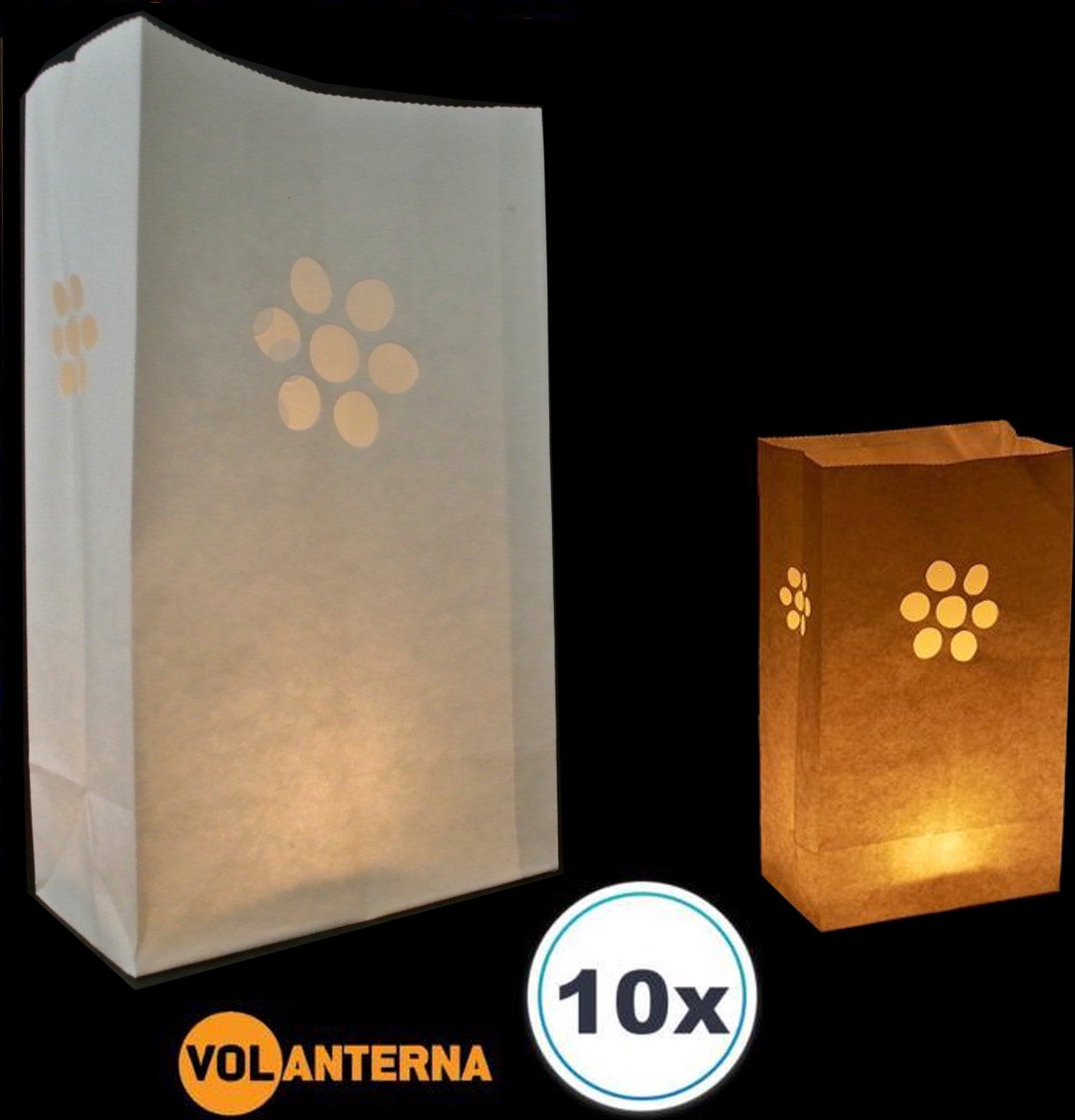 Volanterna 10x Candle Bags BLOEM – Hoogte 26 cm – Bodem 16x9 cm – Lichtzakken – Brandvertragend Papier – Voor Feest, Tuin, Herdenking, Decoratie – Candlebag wit