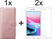 iPhone 7/8/SE 2020 hoesje bookcase rose goud apple wallet case portemonnee hoes cover hoesjes - 2x iPhone 7/8/SE 2020 screenprotector