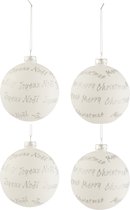 J-Line Doos Van 4 Kerstballen Xmas/Noel Glas Wit/Zilver Medium