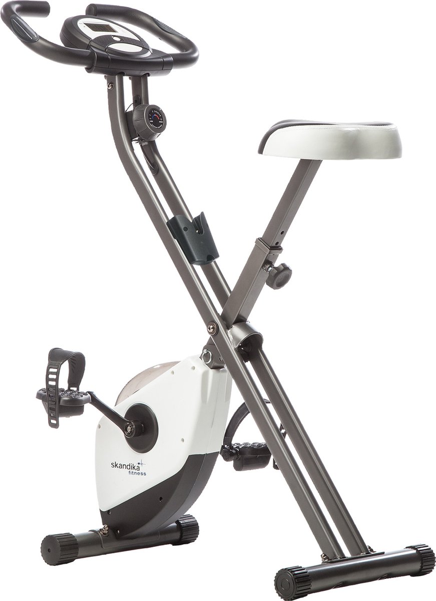 Skandika Foldaway X-1000 Hometrainer Fiets – Hometrainers - Fitnessbike – Hometrainer fiets inklapbaar - Fitness fiets opvouwbaar met handpulssensoren, 8-staps magnetische weerstand, LCD display, 130 kg max. gebruikersgewicht - wit
