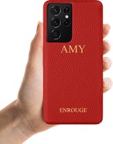 ENROUGE Samsung S20 Ultra Hoesje Echt Leer + Naam Personalisatie