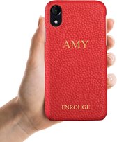 ENROUGE Iphone XR Hoesje Echt Leer + Naam Personalisatie