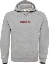 Hoodie Grijs XL - nummer 14 - bordeaux rood - soBAD. - hoodie unisex - hoodie man - hoodie vrouw - kleding - voetbalheld - legende - voetbal