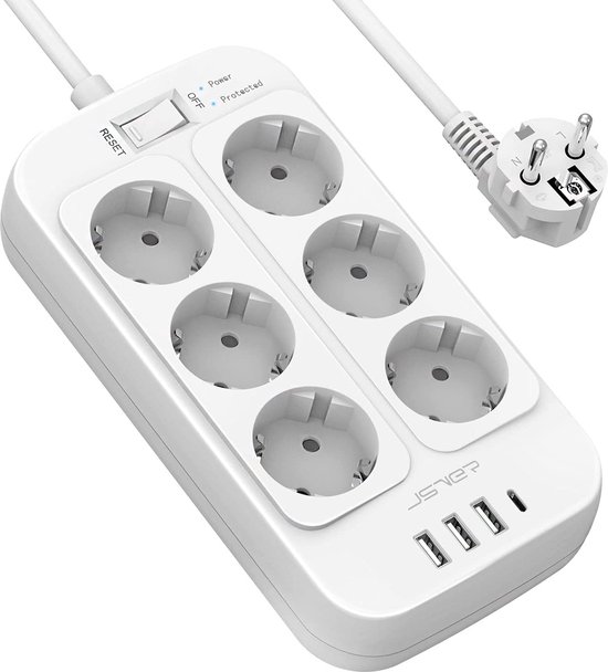 HOVNEE Verticale stekkerdoos met 12 stopcontacten en 5 snelle USB-aansluitingen, verlengkabel 2