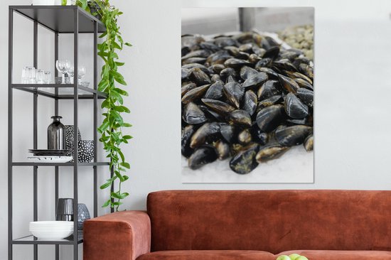 Canvas schilderij 90x120 cm - Wanddecoratie Mosselen als zeevruchten - Muurdecoratie woonkamer - Slaapkamer decoratie - Kamer accessoires - Schilderijen op canvas