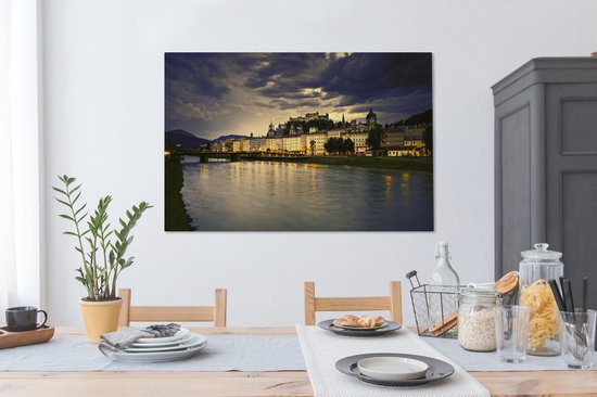 Toile Peinture Salzbourg coucher de soleil - 120x80 cm - Décoration murale