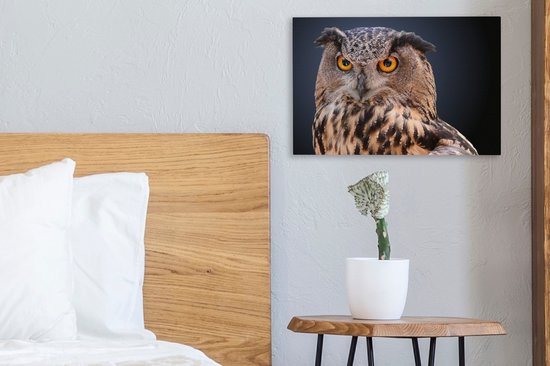 Peinture sur toile Un gros plan d'un hibou marron - 30x20 cm - Décoration murale Art