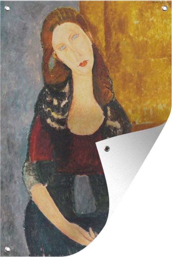 Tuinposter - Tuindoek - Tuinposters buiten - Portret van Jeanne Hébuterne - Schilderij van Amedeo Modigliani - 80x120 cm - Tuin