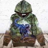 Stoere groene hoodie met dinosaurus h181 -s&C-110/116-Hoodie jongens