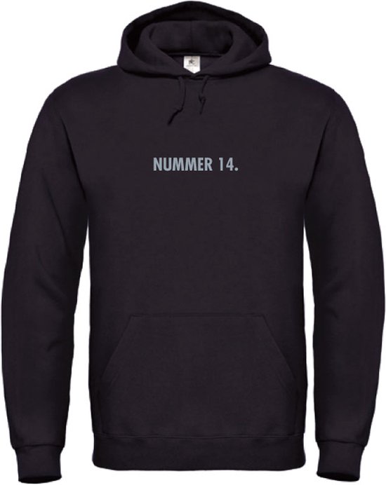Hoodie Zwart M - nummer 14 - grijs - soBAD. - hoodie unisex - hoodie man - hoodie vrouw - kleding - voetbalheld - legende - voetbal