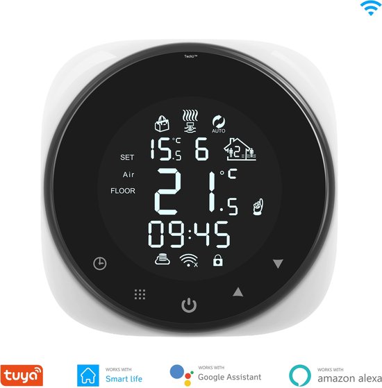 TechU™ Smart Thermostat Cosy - Wit - Application Gratuite, Wifi, Alexa, Google Assistant, Smart Life & Tuya - Verrouillage Enfant - Chaudière Water/Gaz
