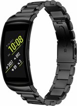 Stalen Smartwatch bandje - Geschikt voor Samsung Gear Fit 2 / Gear Fit 2 Pro stalen band - zwart - Strap-it Horlogeband / Polsband / Armband