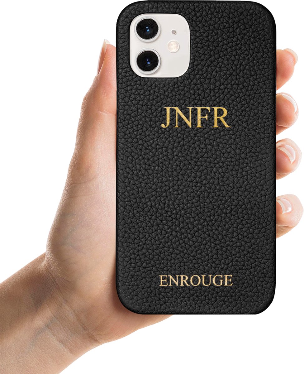 ENROUGE Iphone 12 Mini Hoesje Echt Leer + Naam Personalisatie