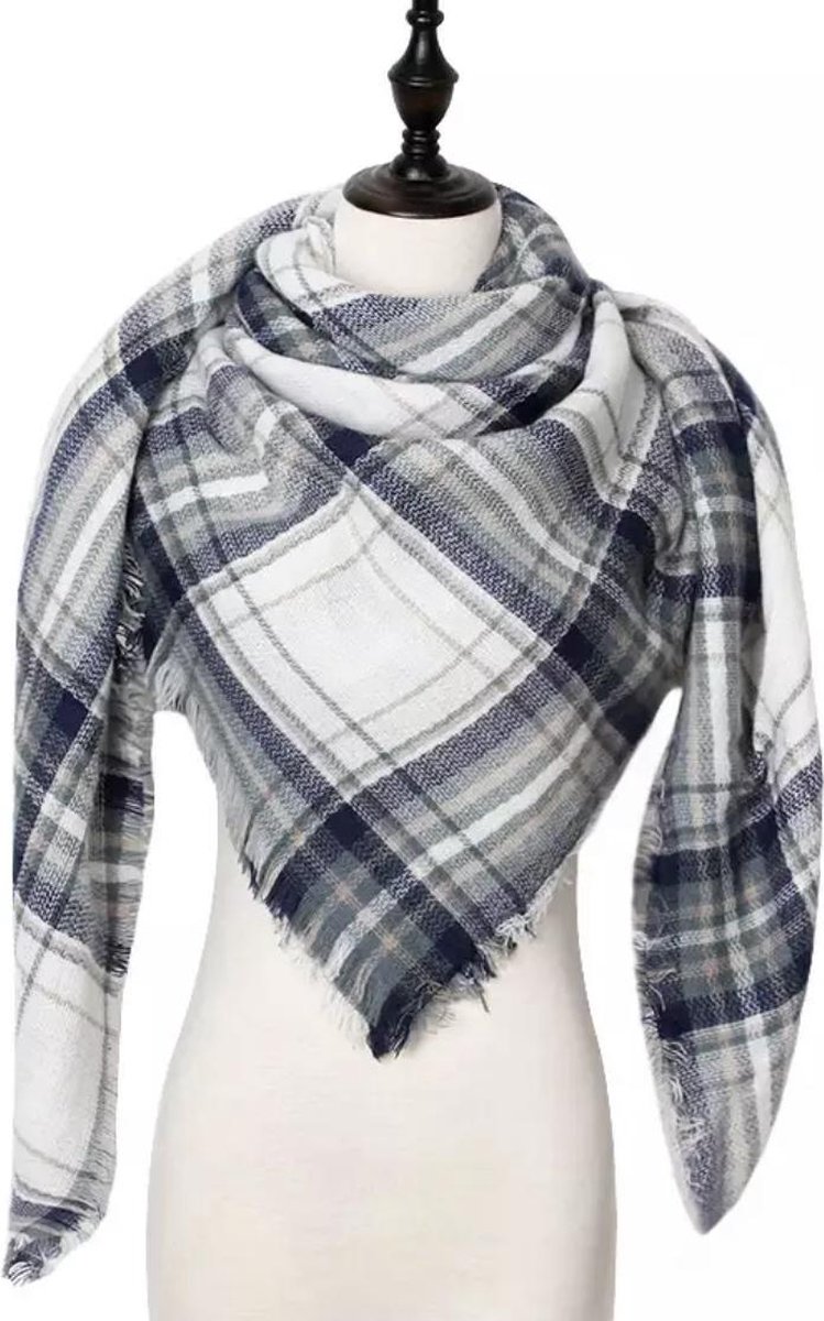 Emilie Scarves - sjaal - winter driehoeksjaal - grijs - blauw - wit