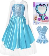 Prinsessenjurk meisje - Elsa jurk - Frozen verkleedkleding - maat 140/146 (150) - Prinsessen accessoire set - Magische Spiegel