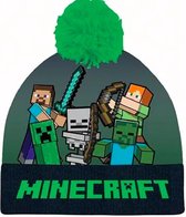 Minecraft Pompom Beanie muts Alle figuren - blauw - groen - Maat 52 cm