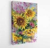Canvas schilderij - Abstract bright colored decorative background . Floral pattern handmade . Beautiful tender romantic bouquet of sunflowers , meadow , made in the technique of wa