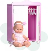 babypop Mini Baby met houten kledingkast 28 cm roze
