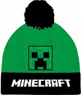 Minecraft Pompom Beanie muts Creeper - zwart - groen - Maat 52 cm