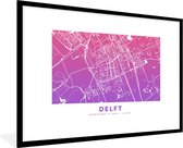 Fotolijst incl. Poster - Stadskaart - Delft - Nederland - Paars - 90x60 cm - Posterlijst - Plattegrond