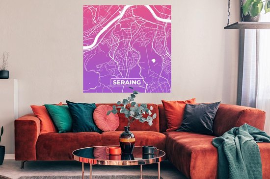 Carte de la ville de Seraing ( België) - Violette - 100 x 100 cm XXL