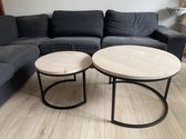 Ronde salontafels Tendenza | set van 2, Ø 75cm en Ø 57cm | tafelblad steigerhout, stalen onderstel | Quattro Design