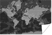Wanddecoratie - Abstracte wereldkaart met donkere schaduwen - zwart wit - 90x60 cm - Poster