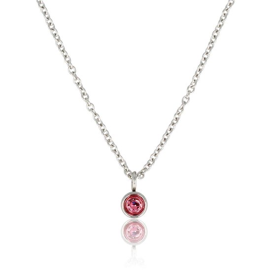 My Bendel - Elegante zilverkleurige ketting met roze Zirkonia steentje - Mooie zilverkleurige ketting met Zirkonia steen - Verkleurt niet - Met luxe cadeauverpakking