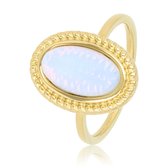 My Bendel - Vintage ring- goud - met witte quartz steen - Goudkleurige ring van edelstaal met mooie quartz steen - Met luxe cadeauverpakking