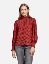 TAIFUN Dames Longsleeve met gesmokte rimpelingen EcoVero Chili gemustert-42