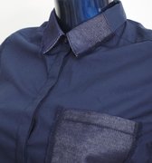 YELIZ YAKAR - Luxe dames  overhemd “Gunnar” - lange tunic blouse met een jeans stoff detail - donker blauw - katoen - maat M-38 - designer kleding