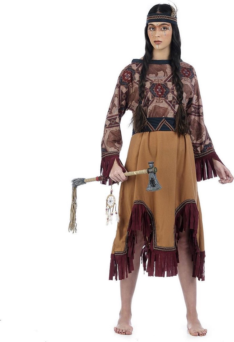 Limit - Indiaan Kostuum - Nevada Indiaan Huilende Coyote - Vrouw - Bruin - Maat 38 - Carnavalskleding - Verkleedkleding