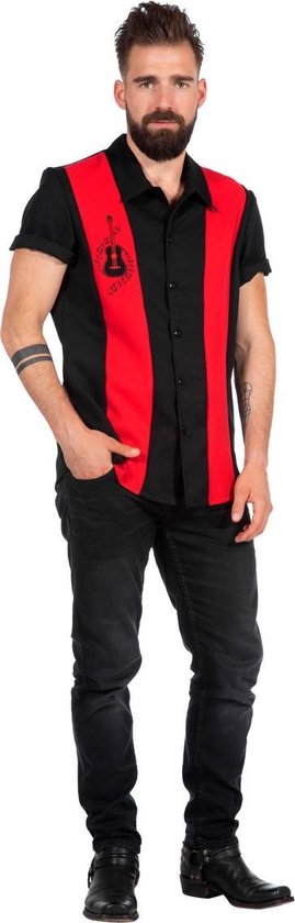 Wilbers & Wilbers - Jaren 50 Kostuum - Rockabilly Hemd Herman De Hunk - Rood, Zwart - Maat 58 - Carnavalskleding - Verkleedkleding