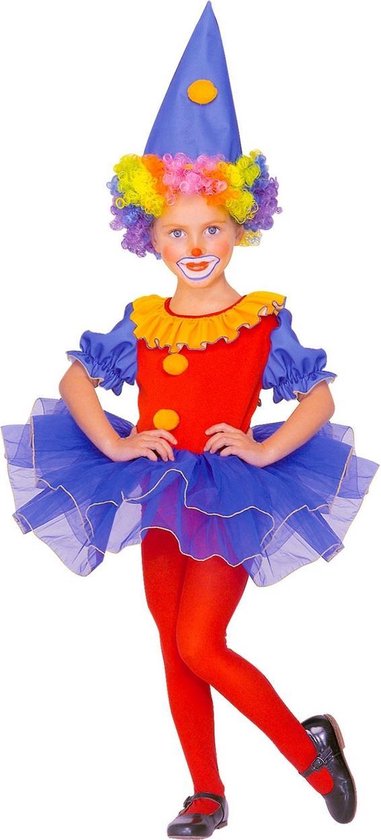 Widmann - Clown & Nar Kostuum - Ballerina Clown Circus Showballet - Meisje - Blauw, Rood - Maat 116 - Carnavalskleding - Verkleedkleding