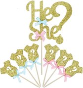 7-delige set Cupcake prikkers en taart topper pakket Gender reveal - genderreveal - geboorte - zwanger - cupcake - taart