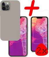 iPhone 13 Pro Hoesje Siliconen Met 2x Screenprotector - iPhone 13 Pro Case Met 2x Screenprotector Grijs - iPhone 13 Pro Hoes - Grijs