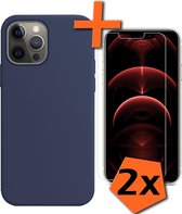 iPhone 13 Pro Max Hoesje Met 2x Screenprotector - iPhone 13 Pro Max Case Donker Blauw Siliconen - iPhone 13 Pro Max Hoes Met 2x Screenprotector